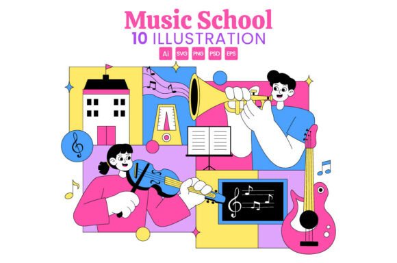 10 Music School Illustration Graphics for Creative Sellers
