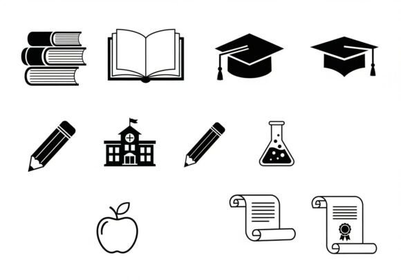 Black Educational Including Books School Graphics for Real Crafting Projects
