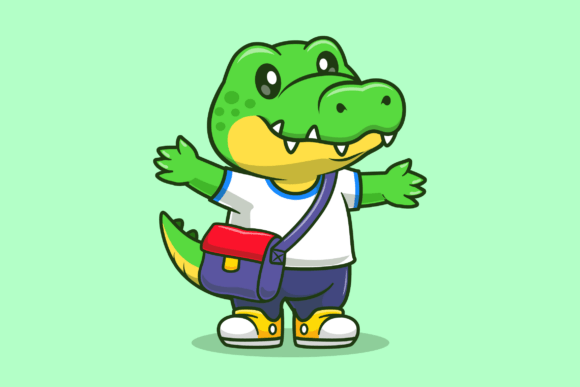 Cute Crocodile Student Go to School: A Playful Graphic for Local Branding and Packaging