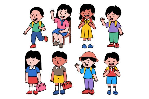 Cute Kids School Characters Doodle Set: Playful Illustrations for Branding & Marketing