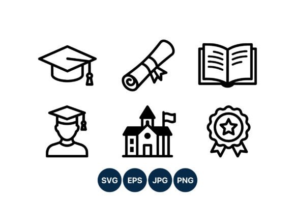 Education Black Line Icons Set: Clean Graphics for School & Learning-Themed Digital Products