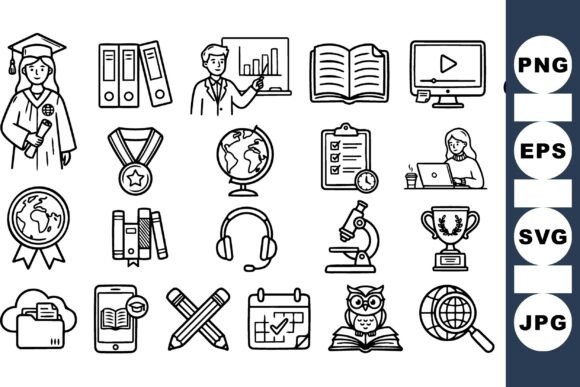 Education Icon Line Art Set