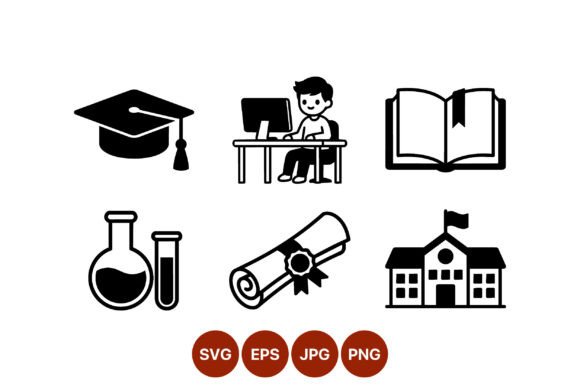 Education Icons Graduation Cap Student: Practical Illustrations for Academic-Themed Branding