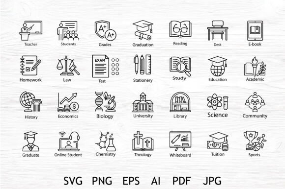 Education Line Icons Bundle: Graphics for Crafts & Content Publishers
