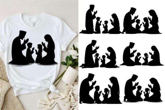 Islamic Family Prayer Silhouette Vector for Modern Branding and Marketing Visuals
