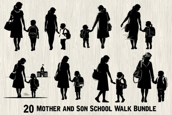 Mother and Son School Walk Bundle: Graphics for Crafts