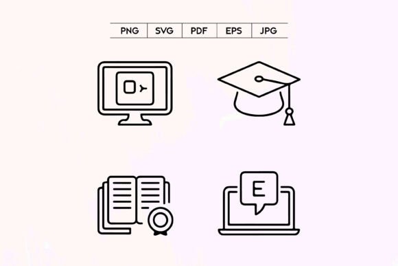 Online Education E-Learning Icon Set: Graphics & Icons Review