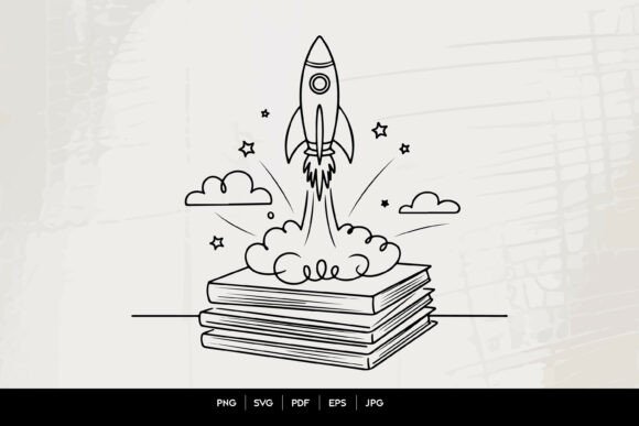 Rocket Launching from Book Stack: A Creative Graphic for Brand Storytelling