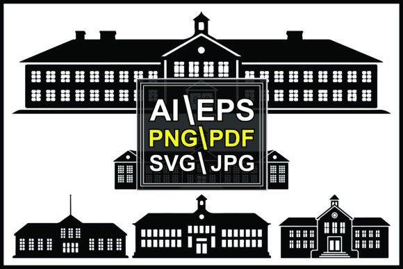 School Building Silhouettes Graphics & Illustrations for Digital Sellers