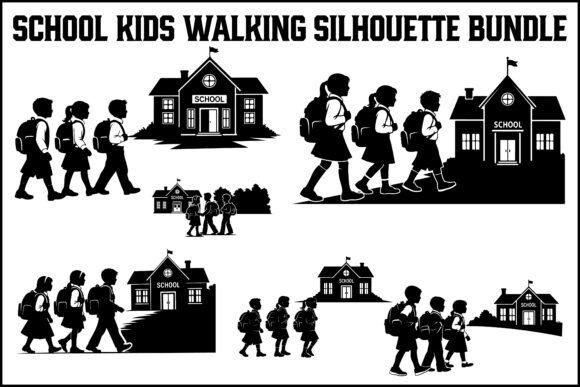 School Kids Walking Silhouette Bundle Review for Real Embroidery Projects
