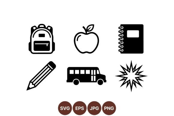 School Supplies Icon Clipart Set: Graphics & Illustrations