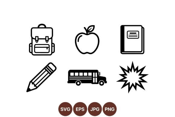 School Supplies Icon SVG Set: Graphics & Illustrations