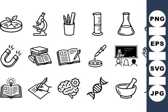 Science Education Icon Set: Clean Illustrations for Editorial and Web Design
