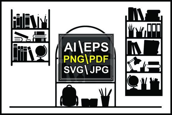 Silhouette Bookshelves School Supplies – Clean Graphics for Education-Themed Branding