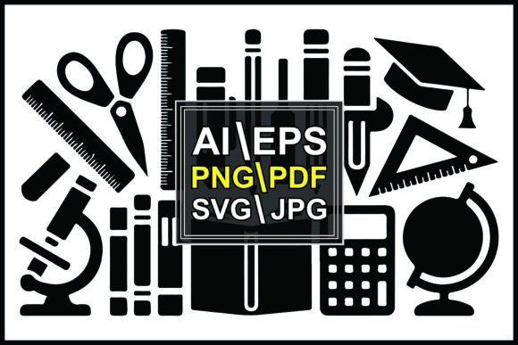 Silhouette School Supplies and Tools Graphics for Editorial and Web Design
