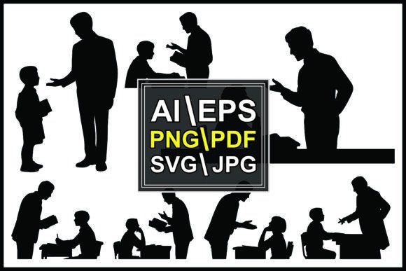 Silhouettes of Adults Children Education Graphics & Illustrations for Crafting
