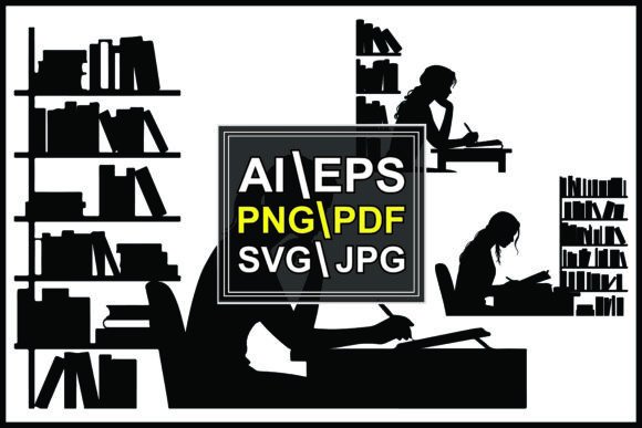 Silhouettes of Women Studying at Desks – Graphics & Illustrations for Creative Sellers