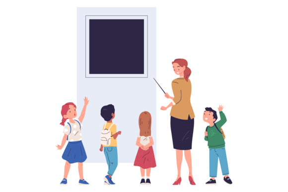 Teacher Guide Kids on Art Exhibition Graphics & Illustrations