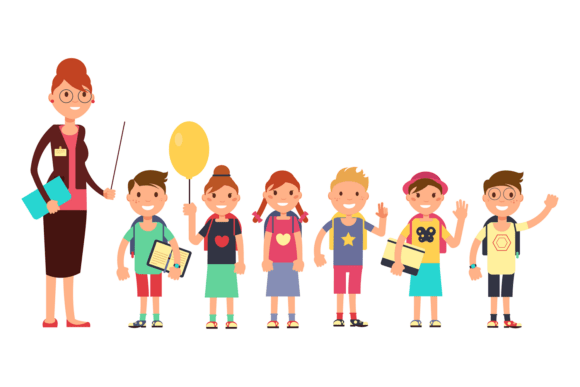 Teacher with School Kids: A Sweet Embroidery Pick for Classroom-Inspired Goods